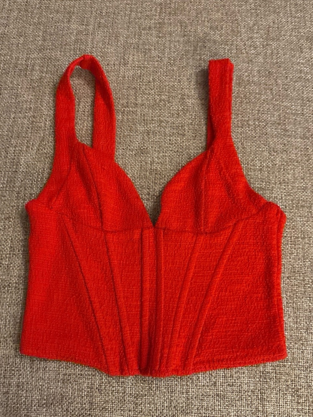 Red Textured Bustier Crop Top